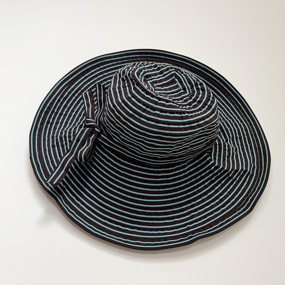 San Diego Hat Co Womens Ribbon Braid Wide Brim Striped Sun Hat OS Brown Blue